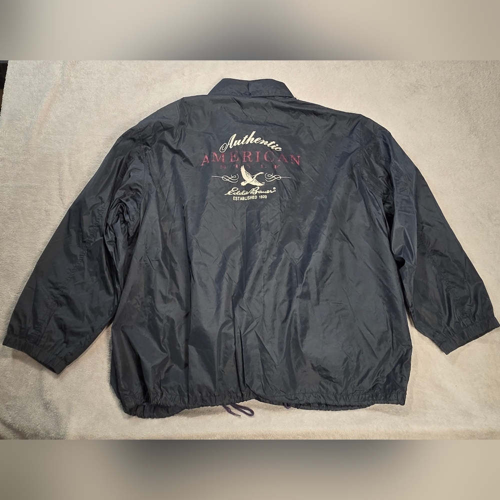 Vintage Eddie Bauer Windbreaker Rain Snap-on Hoodie Jacket Men's 3XL Big Tall